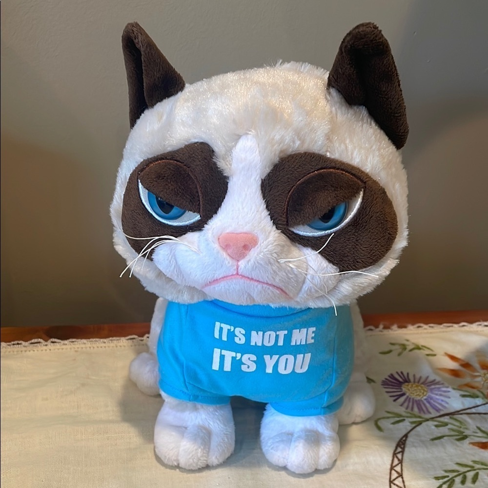 Grumpy Cat Plush Toy with Blue Shirt like new